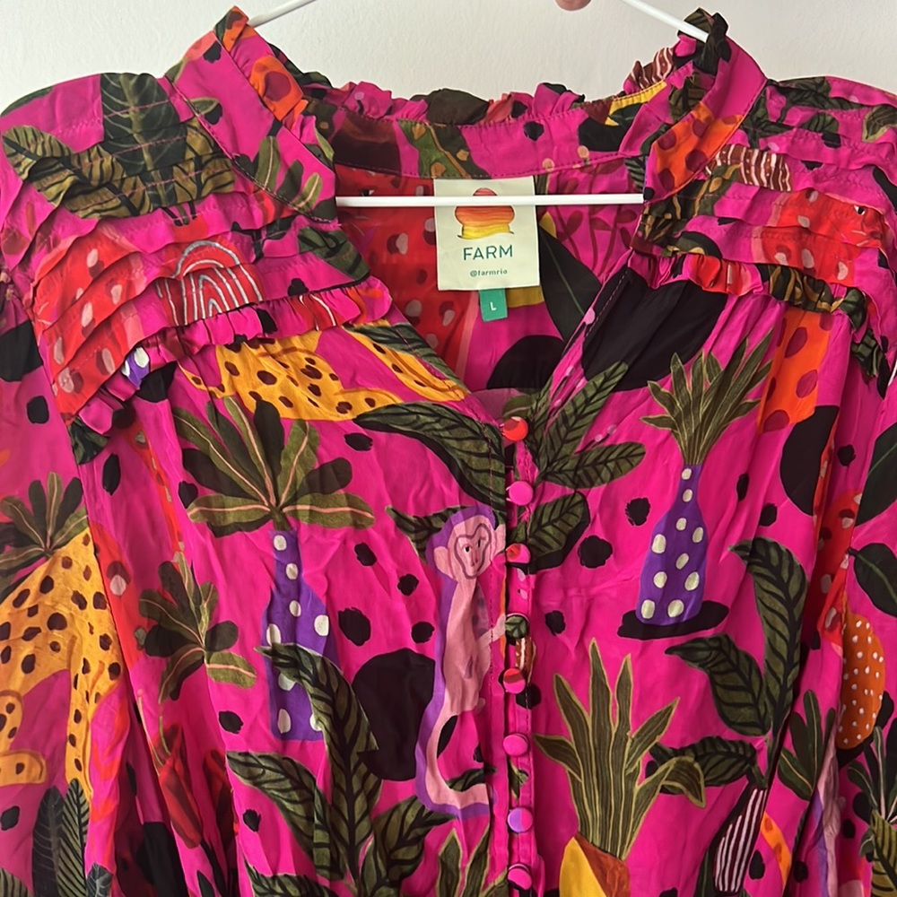 Farm Rio Long Sleeve Pink Patterned Dress Size Large - Picture 9 of 13